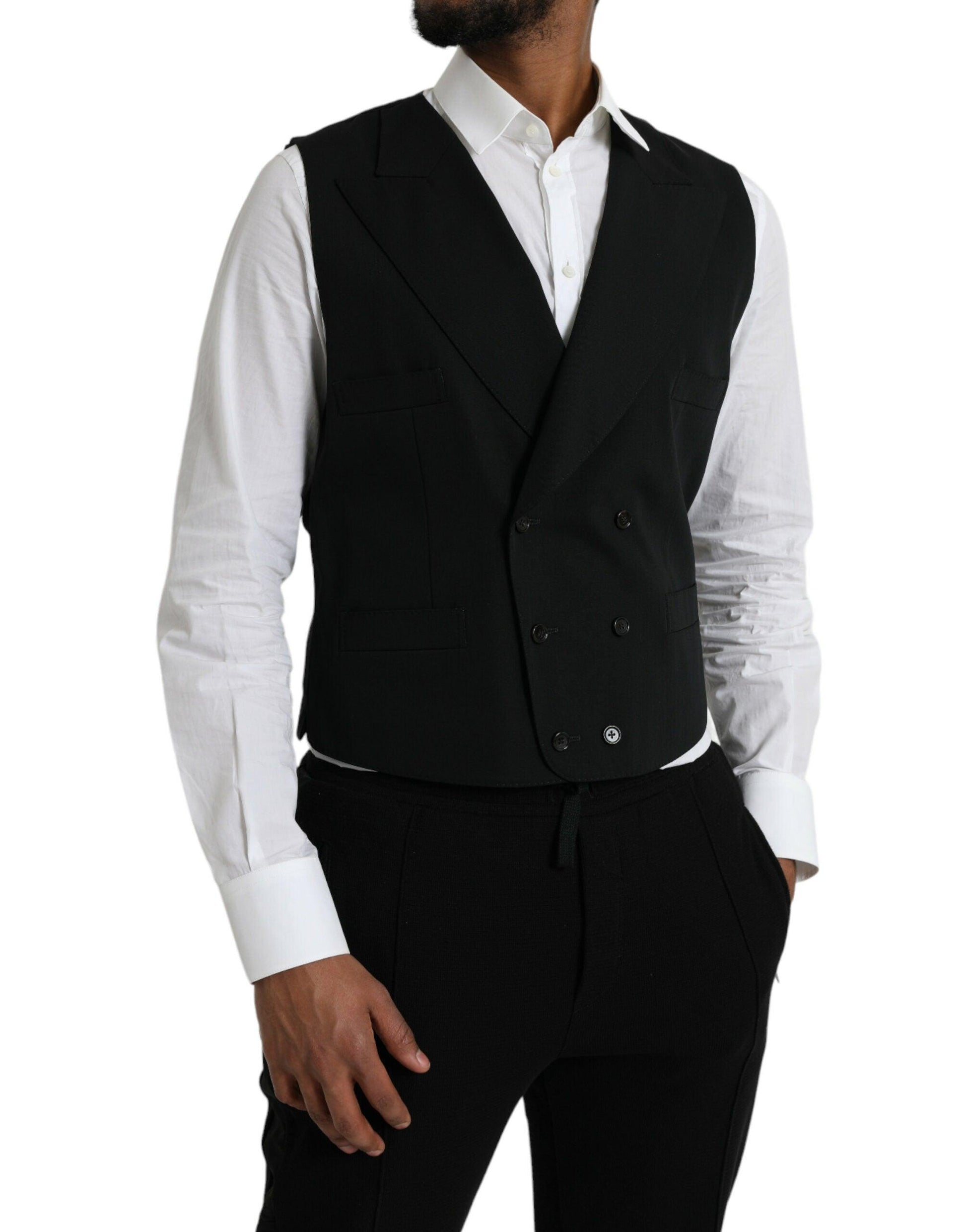 Dolce & Gabbana Black Wool Waistcoat Dress Formal Vest - PER.FASHION