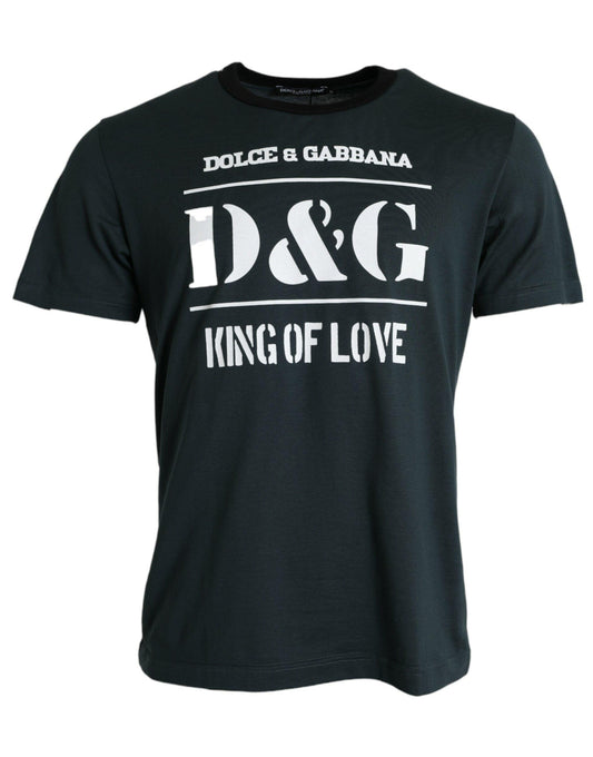 Dolce & Gabbana Blue Graphic Print Cotton Crew Neck T-shirt - PER.FASHION