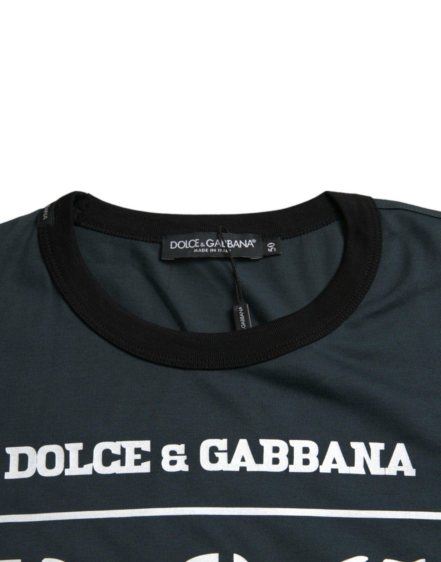 Dolce & Gabbana Blue Graphic Print Cotton Crew Neck T-shirt - PER.FASHION
