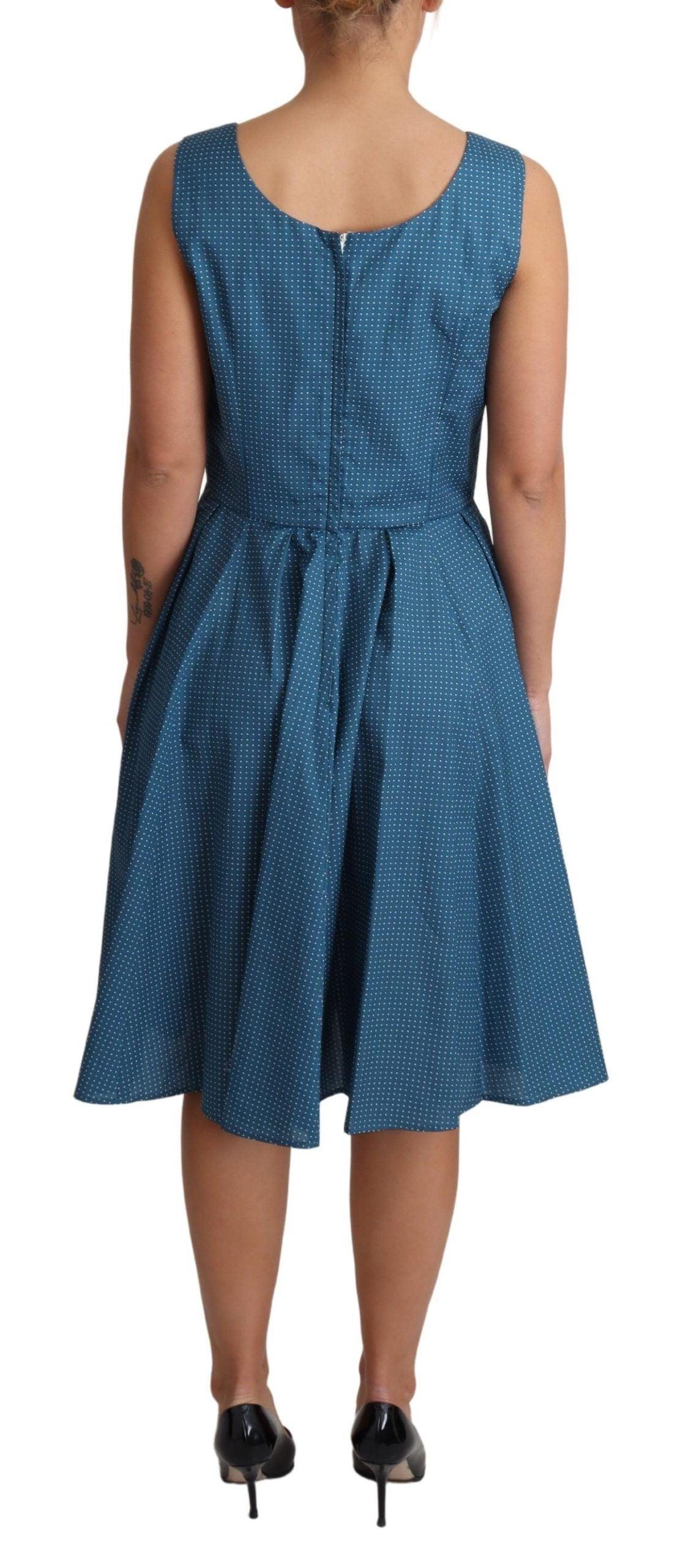 Dolce & Gabbana Blue Polka Dotted Sleeveless A-Line Dress - PER.FASHION