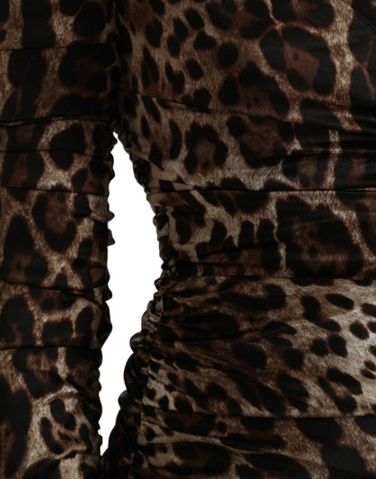 Dolce & Gabbana Brown Leopard Print Bodycon V-neck Midi Dress - PER.FASHION