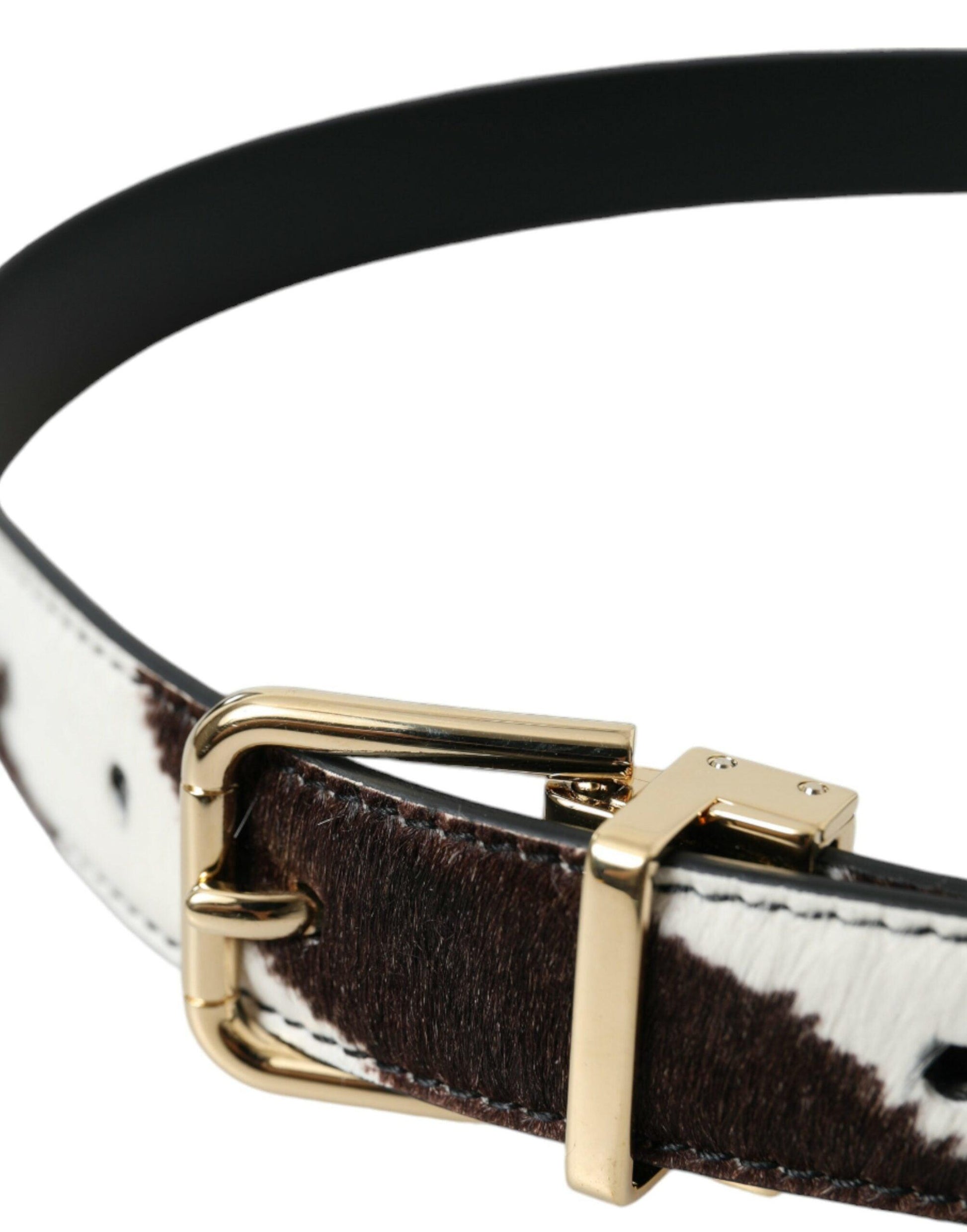 Dolce & Gabbana Brown White Zebra Pony Hair Gold Buckle Belt - PER.FASHION