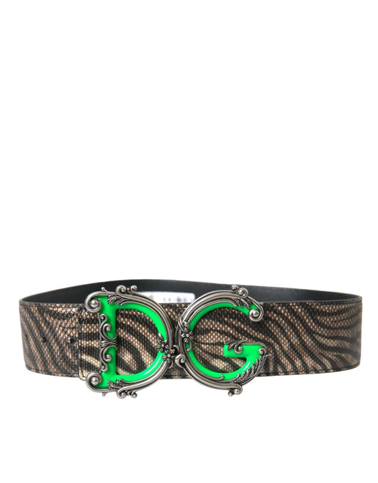 Dolce & Gabbana Brown Zebra Leather Metal Logo Buckle Belt - PER.FASHION