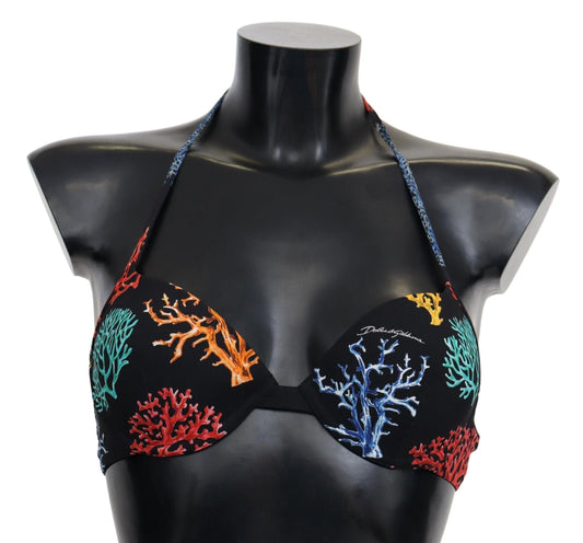 Dolce & Gabbana Chic Black Coral Print Bikini Top - PER.FASHION