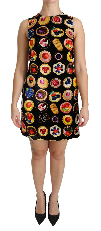 Dolce & Gabbana Chic Black Desserts Print Shift Mini Dress - PER.FASHION