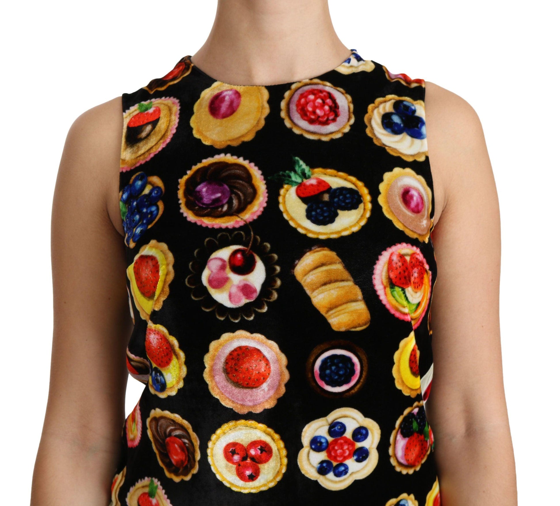 Dolce & Gabbana Chic Black Desserts Print Shift Mini Dress - PER.FASHION