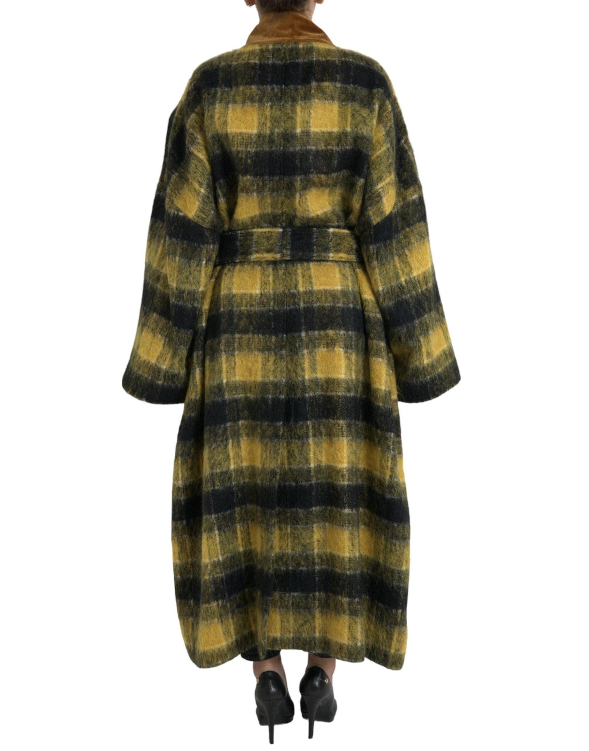 Dolce & Gabbana Chic Checkered Long Trench Coat in Sunny Yellow - PER.FASHION