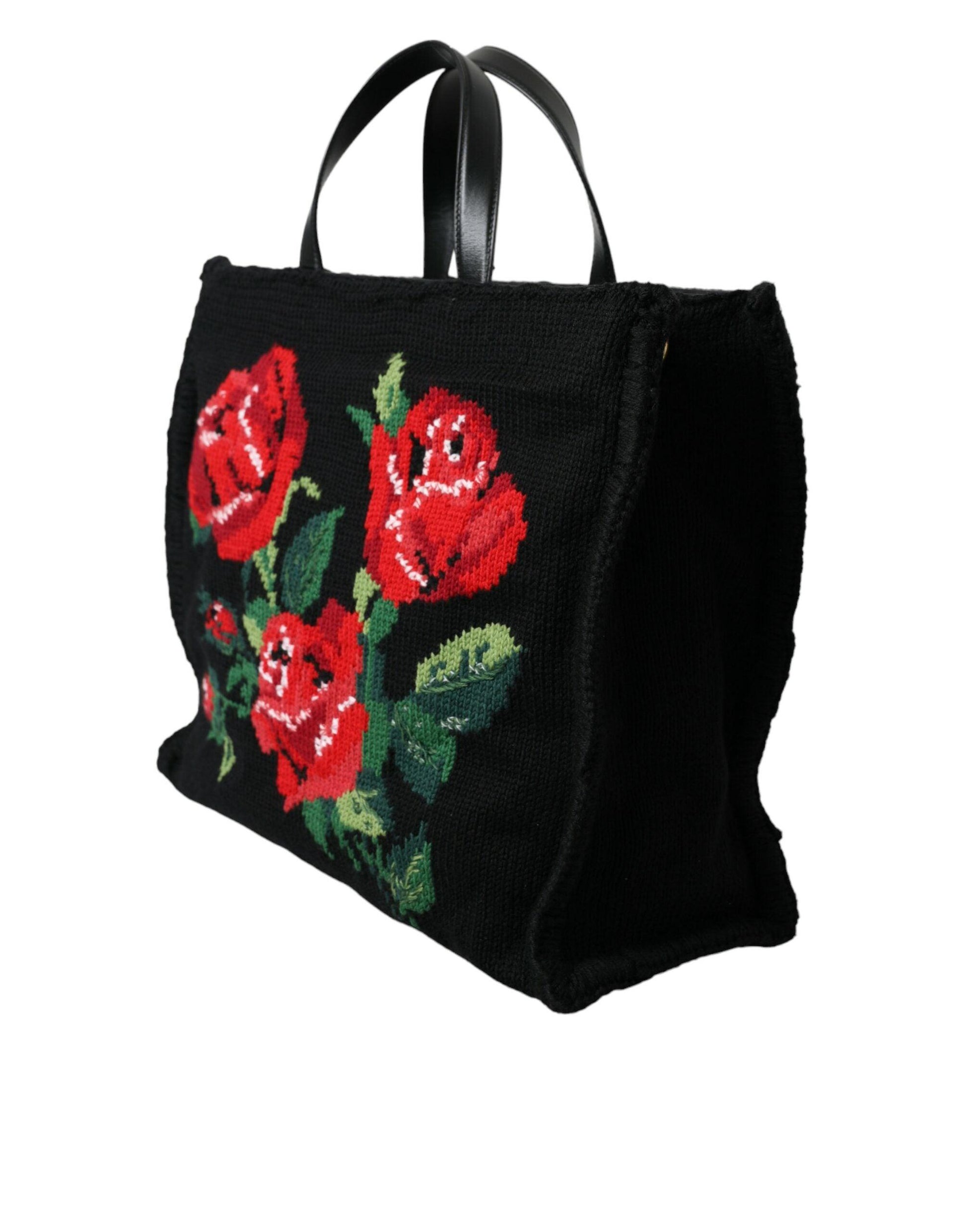 Dolce & Gabbana Chic Embroidered Floral Black Tote - PER.FASHION