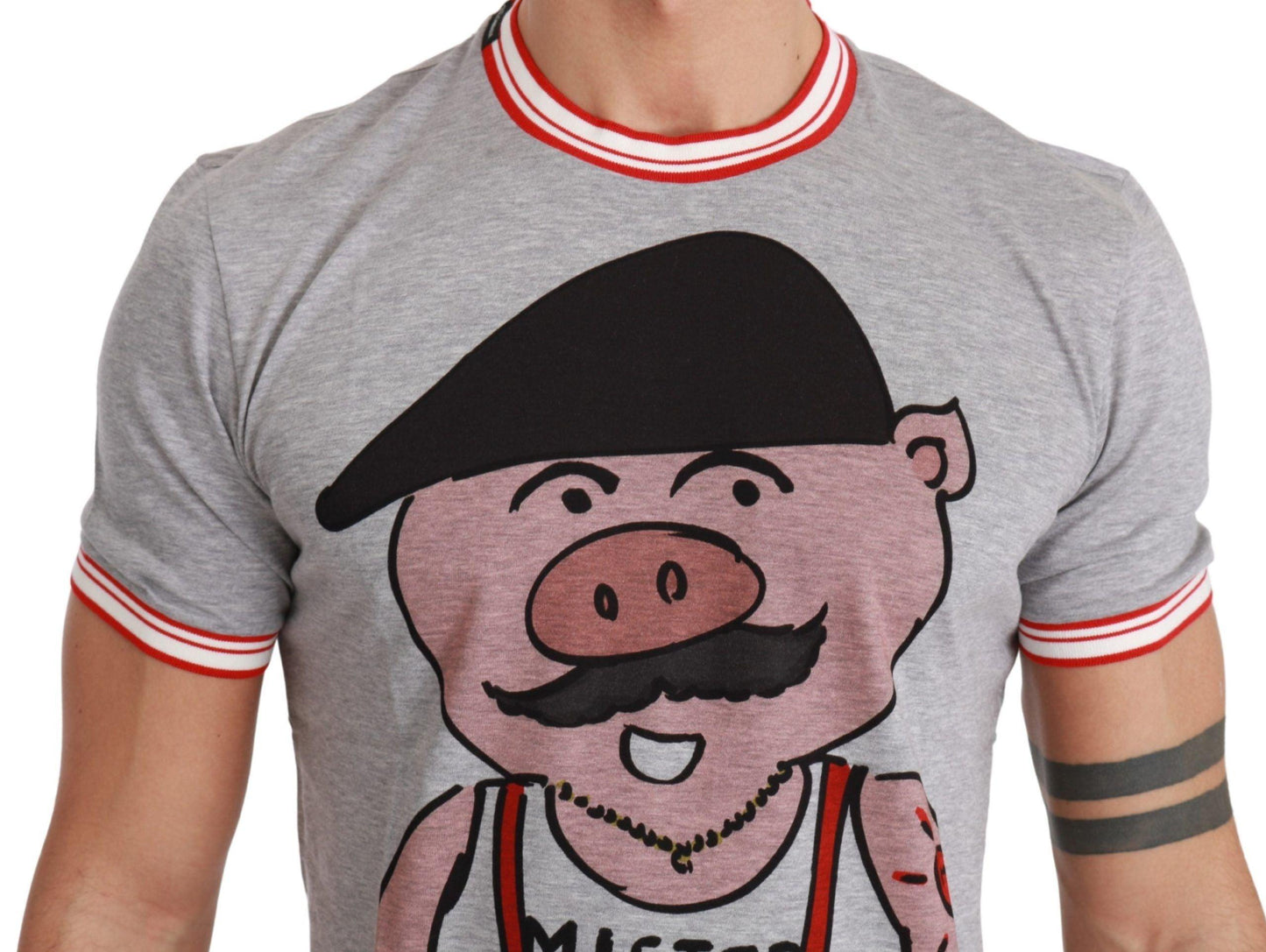 Dolce & Gabbana Chic Gray Cotton T-Shirt with Year of the Pig Motive - PER.FASHION
