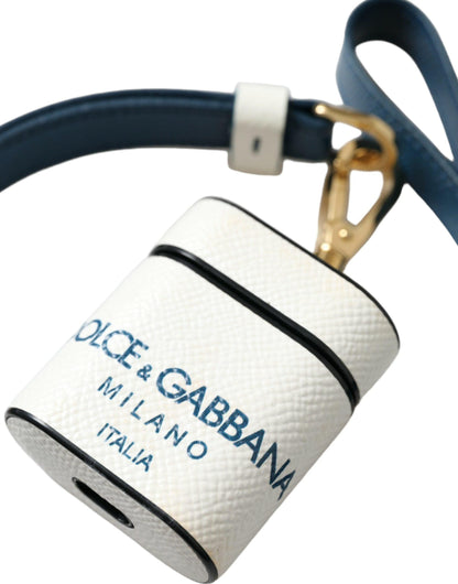 Dolce & Gabbana Chic Leather Airpods Case in Blue & White - PER.FASHION