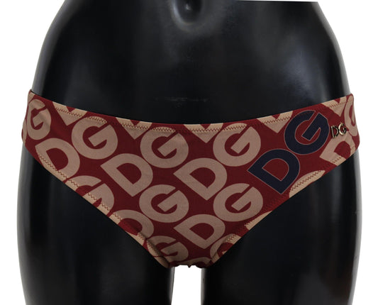 Dolce & Gabbana Chic Maroon Beige Logo Print Bikini Bottom - PER.FASHION