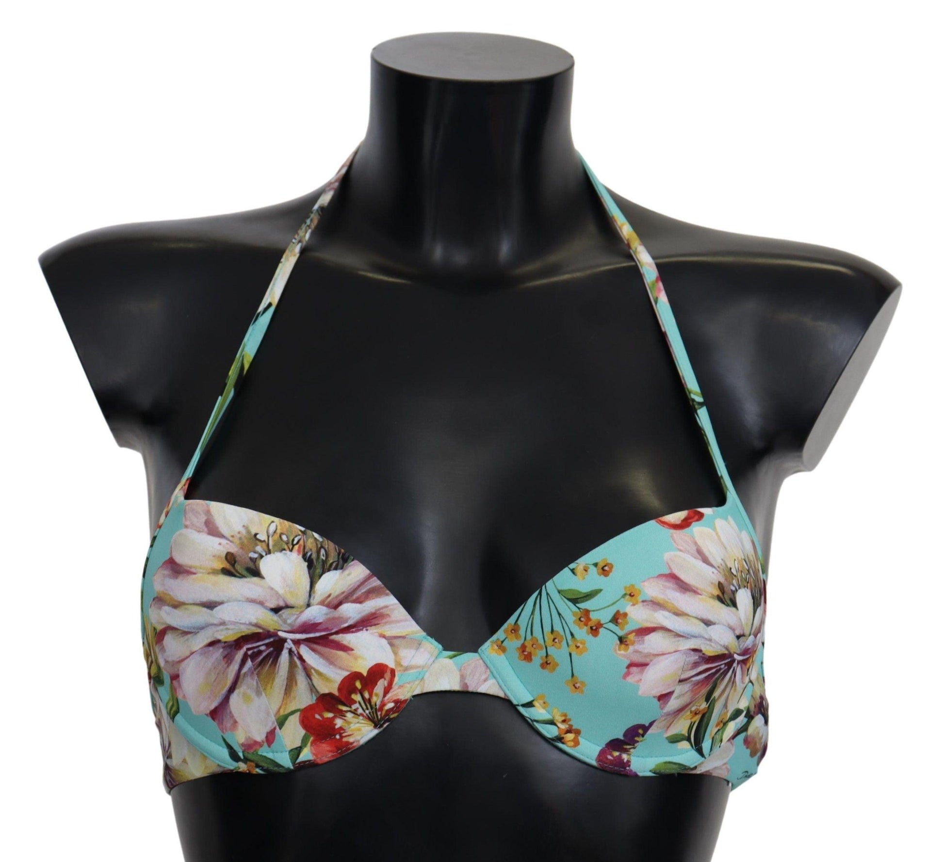 Dolce & Gabbana Chic Mint Green Floral Bikini Top - PER.FASHION