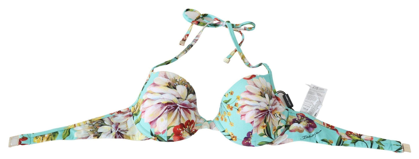 Dolce & Gabbana Chic Mint Green Floral Bikini Top - PER.FASHION