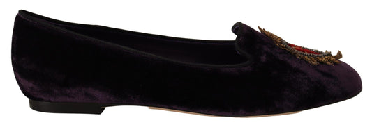 Dolce & Gabbana Chic Purple Velvet Loafers with Heart Detail - PER.FASHION