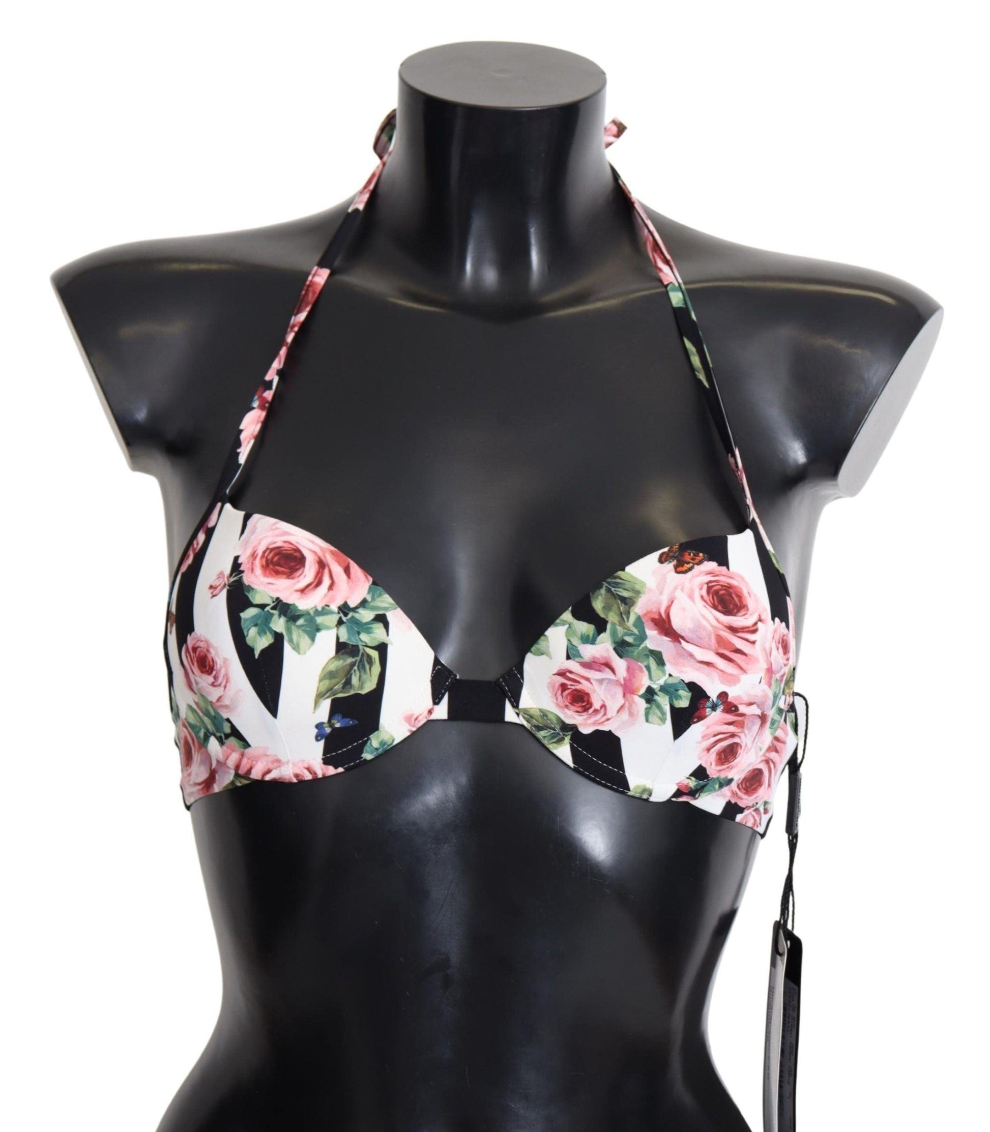 Dolce & Gabbana Chic Rose Print Bikini Top for Elegant Beach Days - PER.FASHION
