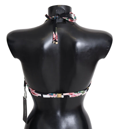 Dolce & Gabbana Chic Rose Print Bikini Top for Elegant Beach Days - PER.FASHION