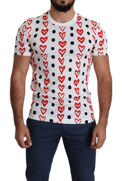 Dolce & Gabbana Chic White Cotton Tee with Heart Print - PER.FASHION