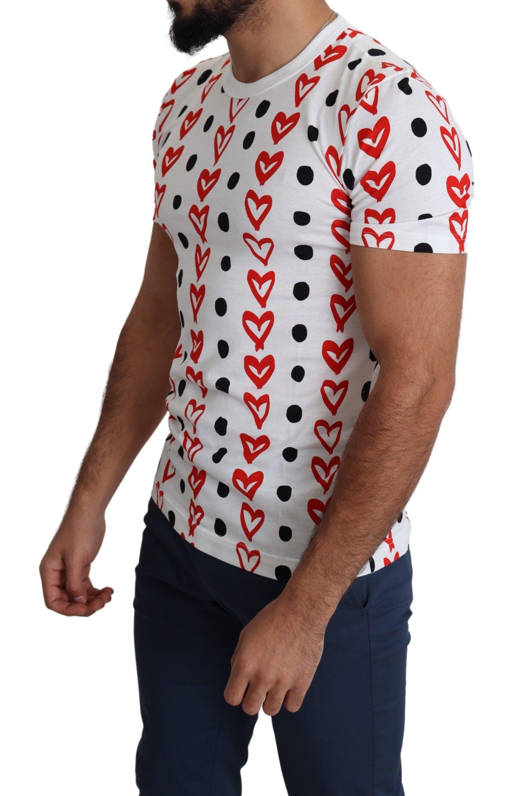 Dolce & Gabbana Chic White Cotton Tee with Heart Print - PER.FASHION