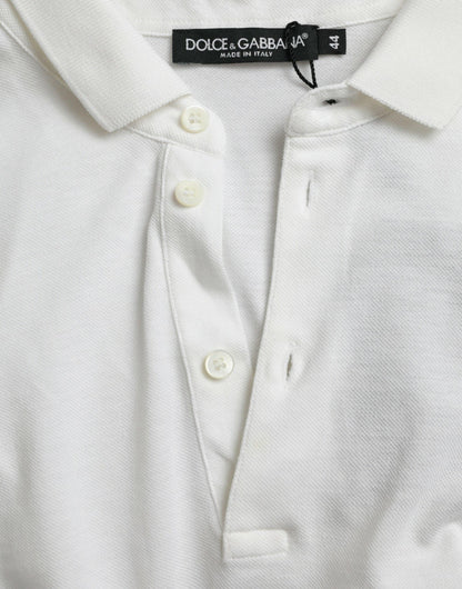 Dolce & Gabbana Crown Embroidered White Cotton Polo - PER.FASHION