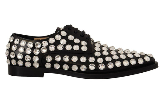 Dolce & Gabbana Crystal-Embellished Leather Formal Flats - PER.FASHION