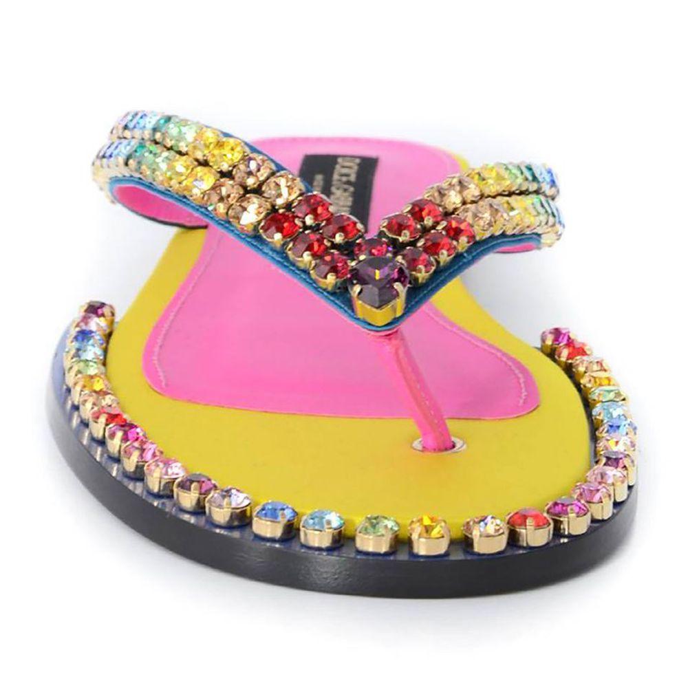 Dolce & Gabbana Crystal Embellished Silk Blend Flip-Flops - PER.FASHION