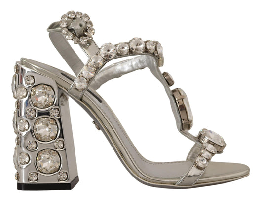 Dolce & Gabbana Crystal-Embellished Silver Leather Pumps - PER.FASHION
