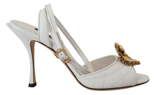 Dolce & Gabbana Devotion Embellished White Leather Stilettos - PER.FASHION