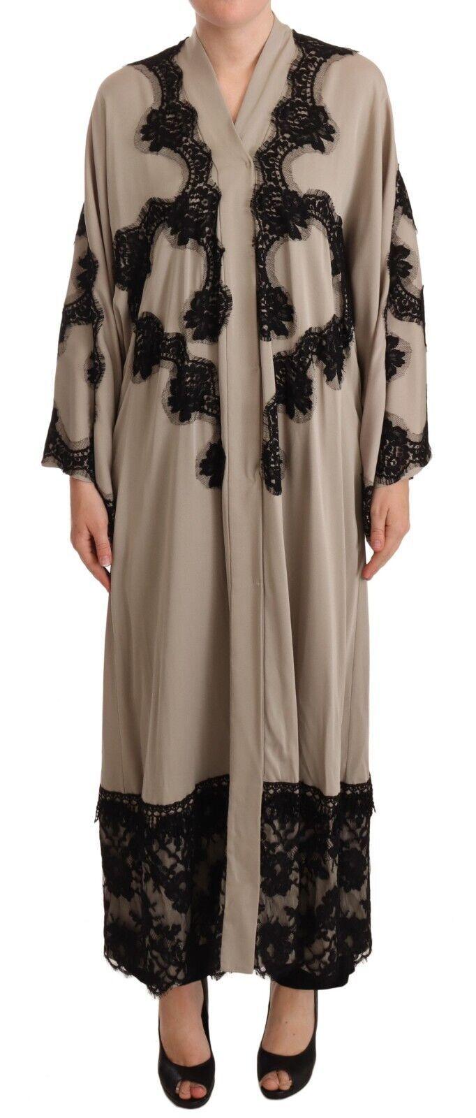 Dolce & Gabbana Elegant Beige Embroidered Lace Kaftan Dress - PER.FASHION