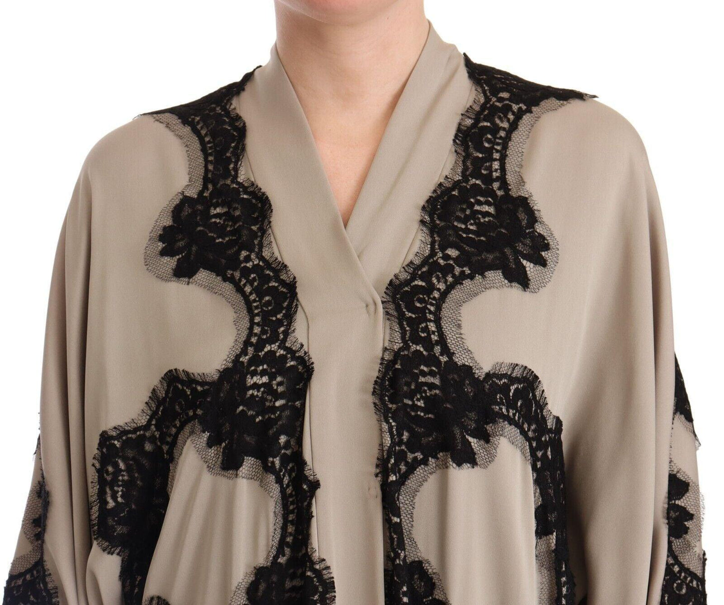 Dolce & Gabbana Elegant Beige Embroidered Lace Kaftan Dress - PER.FASHION