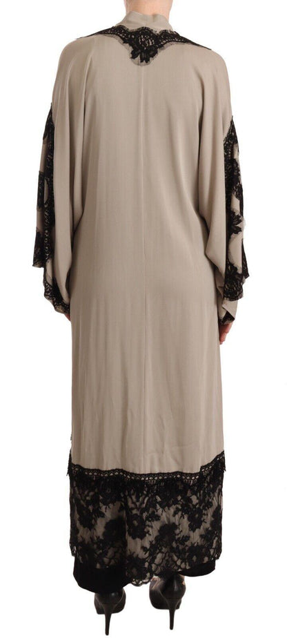 Dolce & Gabbana Elegant Beige Embroidered Lace Kaftan Dress - PER.FASHION