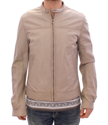 Dolce & Gabbana Elegant Beige Leather Lambskin Jacket - PER.FASHION