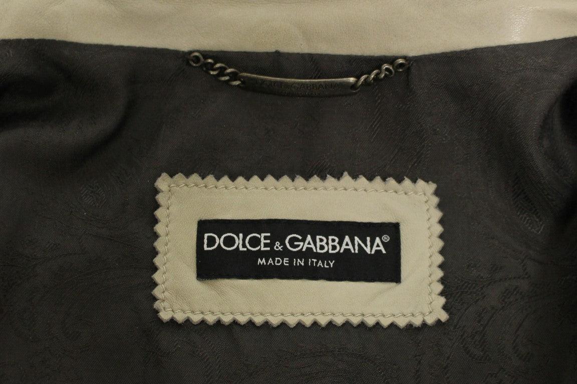 Dolce & Gabbana Elegant Beige Leather Lambskin Jacket - PER.FASHION