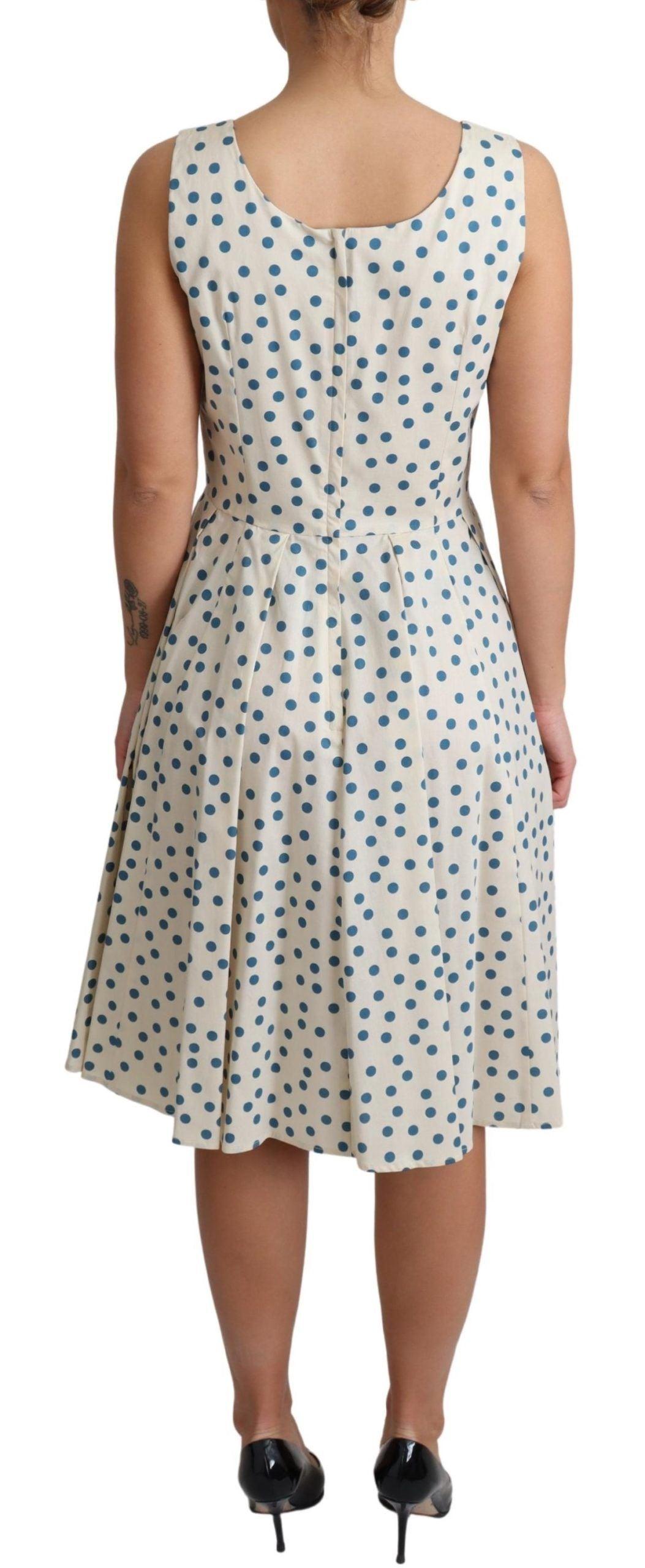 Dolce & Gabbana Elegant Beige Polka Dot A-Line Sleeveless Dress - PER.FASHION