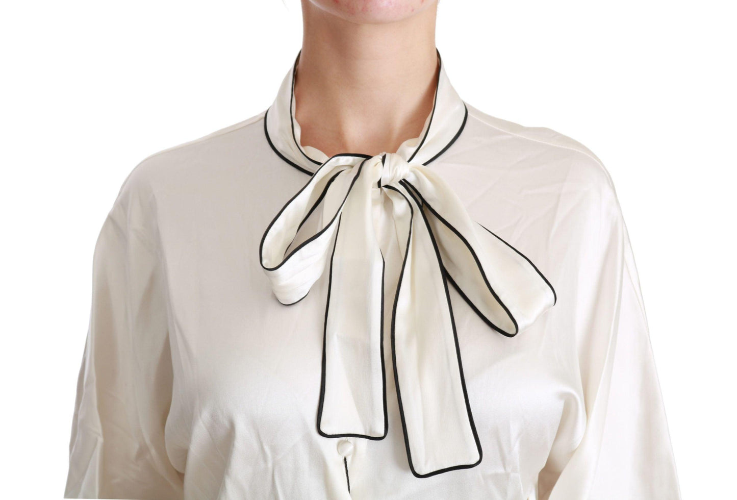 Dolce & Gabbana Elegant Beige Silk Blouse with Bow Scarf - PER.FASHION