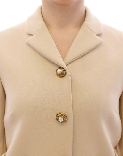 Dolce & Gabbana Elegant Beige Wool-Blend Jacket with Gold Accents - PER.FASHION