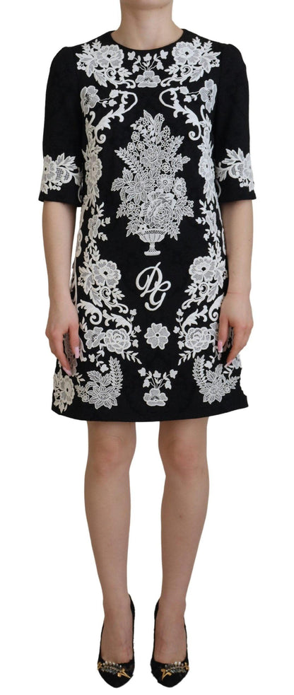 Dolce & Gabbana Elegant Black A-Line Mini Dress with Lace Trim - PER.FASHION