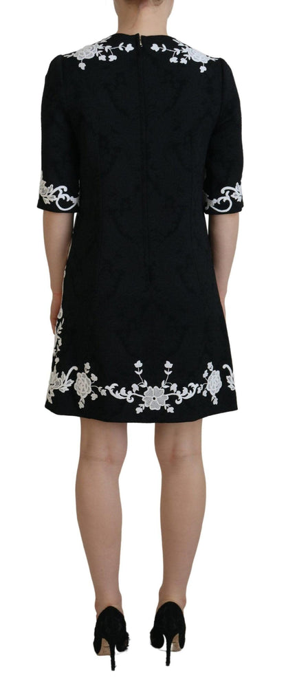 Dolce & Gabbana Elegant Black A-Line Mini Dress with Lace Trim - PER.FASHION