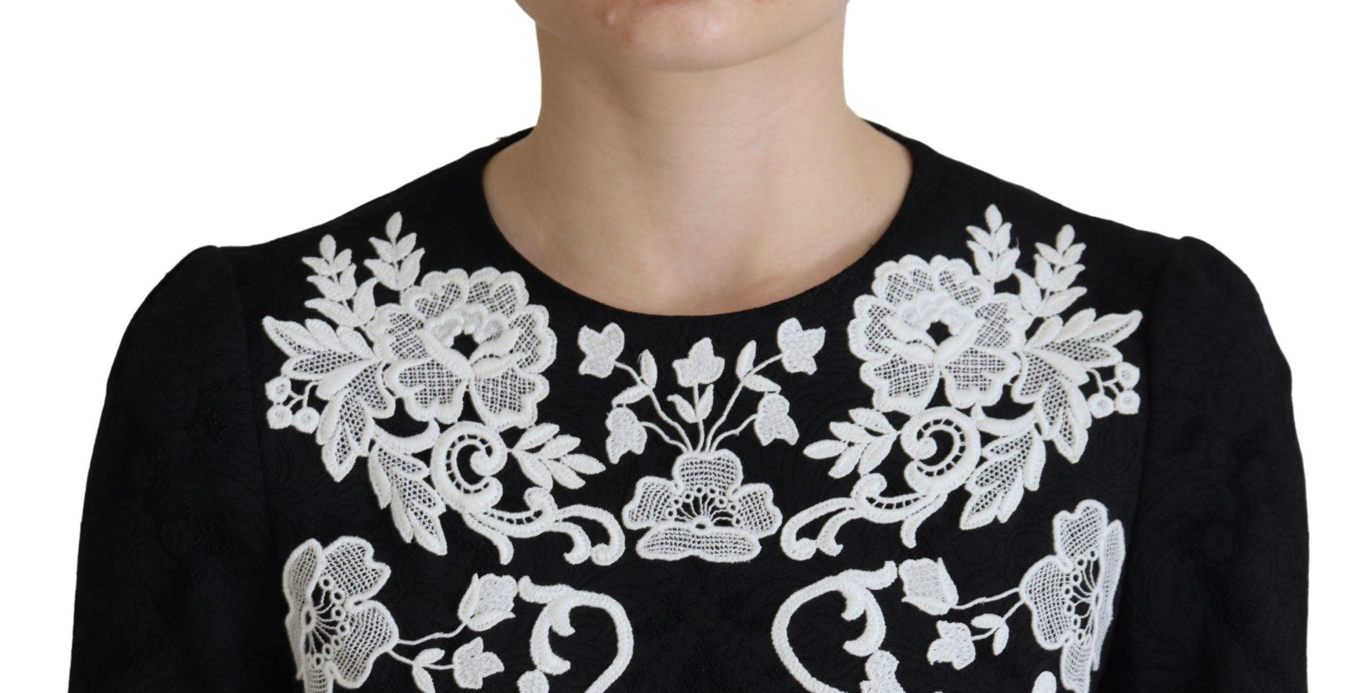Dolce & Gabbana Elegant Black A-Line Mini Dress with Lace Trim - PER.FASHION