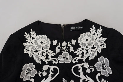 Dolce & Gabbana Elegant Black A-Line Mini Dress with Lace Trim - PER.FASHION