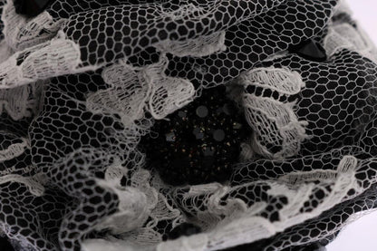 Dolce & Gabbana Elegant Black & White Floral Lace Crystal Hair Claw - PER.FASHION