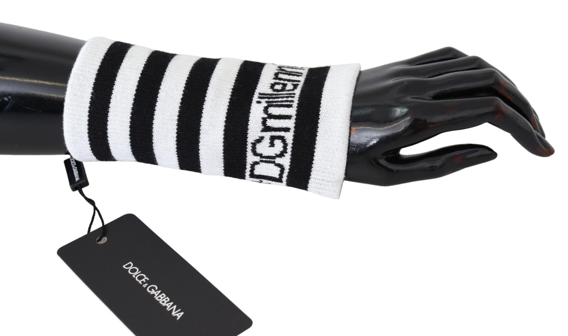 Dolce & Gabbana Elegant Black & White Wool Blend Wrist Wrap - PER.FASHION