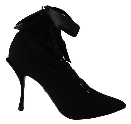 Dolce & Gabbana Elegant Black Ankle Heel Boots with Leather Sole - PER.FASHION