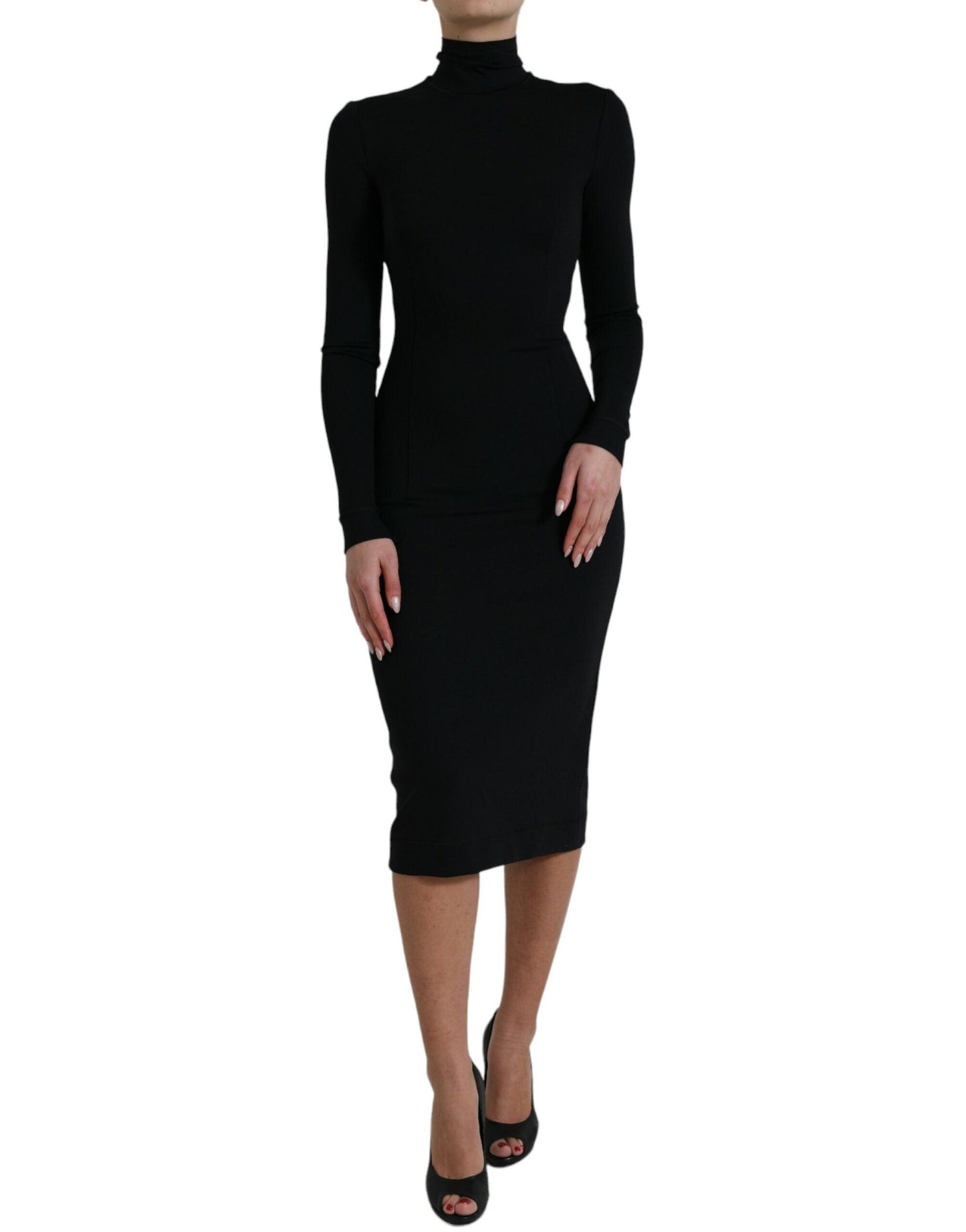 Dolce & Gabbana Elegant Black Bodycon Turtleneck Dress - PER.FASHION