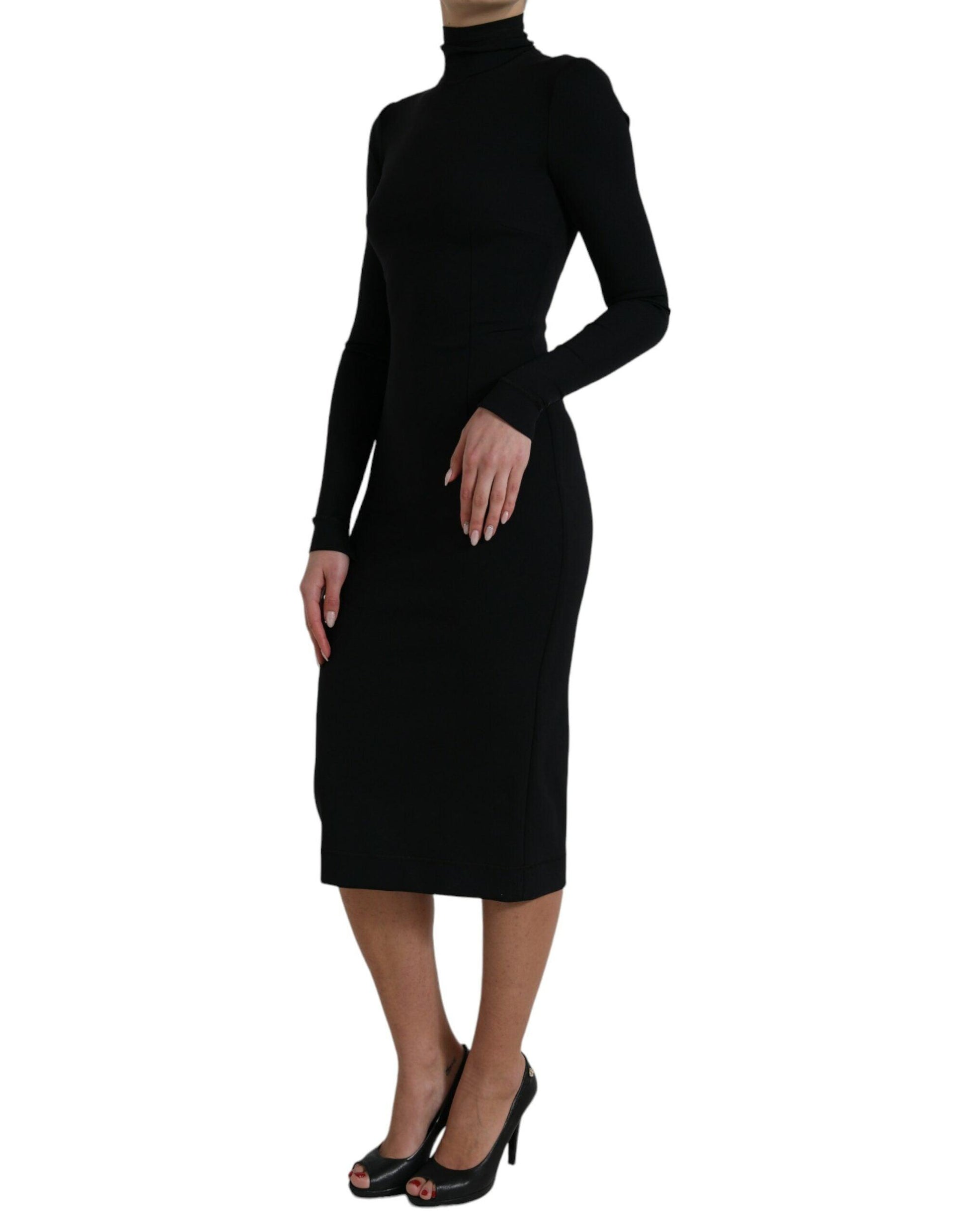 Dolce & Gabbana Elegant Black Bodycon Turtleneck Dress - PER.FASHION