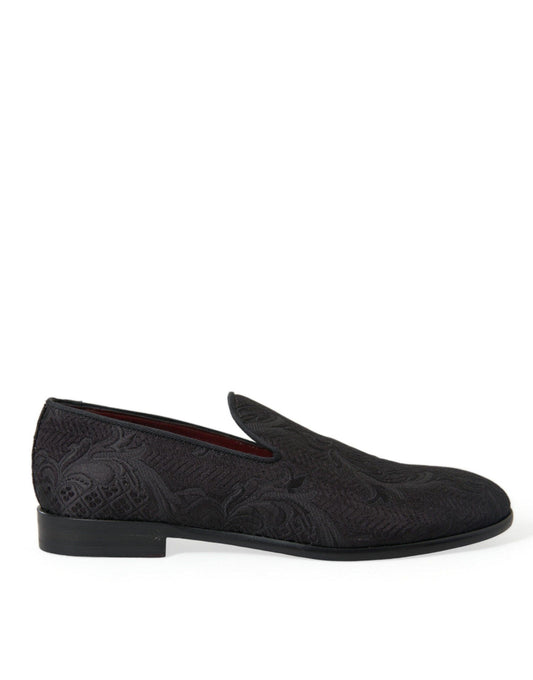 Dolce & Gabbana Elegant Black Brocade Dress Loafers - PER.FASHION