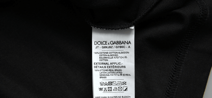 Dolce & Gabbana Elegant Black Cotton Crewneck Tee with Dog Tag Detail - PER.FASHION
