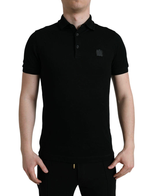 Dolce & Gabbana Elegant Black Cotton Polo Shirt - PER.FASHION