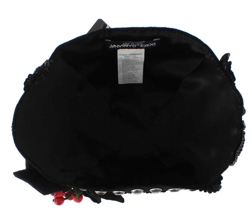 Dolce & Gabbana Elegant Black Crystal-Adorned Cloche Hat - PER.FASHION