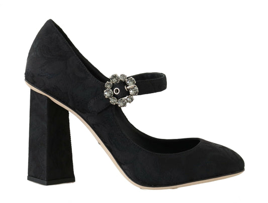 Dolce & Gabbana Elegant Black Crystal Brocade Pumps - PER.FASHION