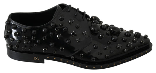 Dolce & Gabbana Elegant Black Crystal Leather Dress Shoes - PER.FASHION